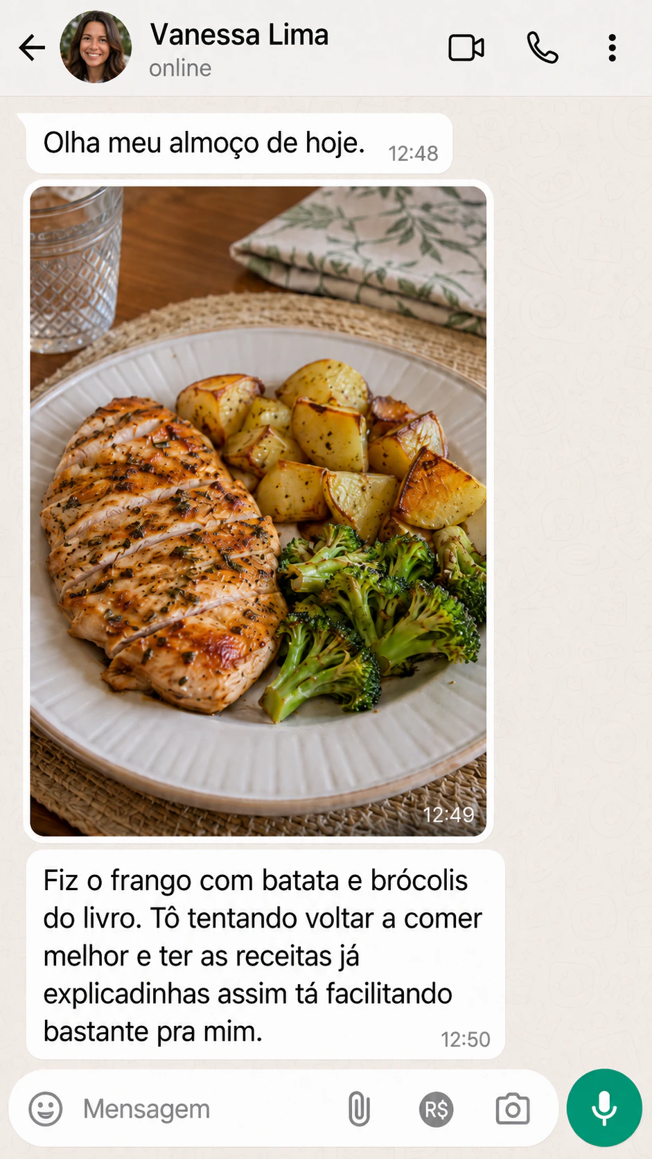 Depoimento 3 de cliente mostrando uma receita preparada com o guia